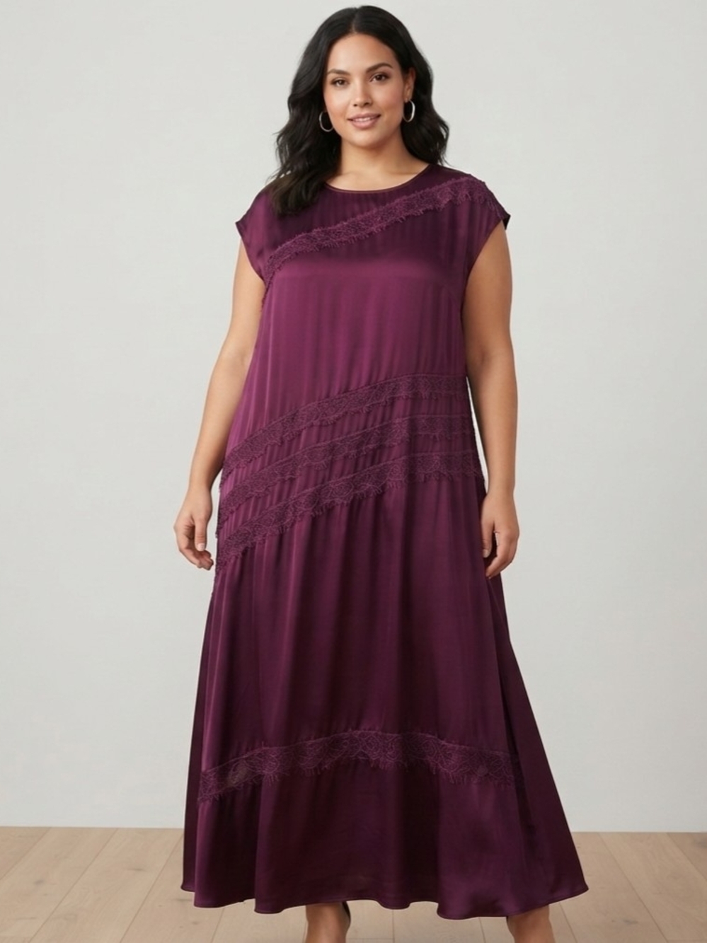 INC International Concepts Plum Lace-Trim Maxi Dress